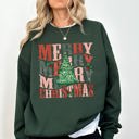 XL Forest Green Merry Christmas Retro Tree Holly Santa Winter Xmas Cozy Vintage Holiday Graphic Sweatshirt