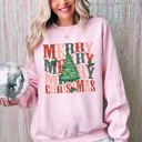 Medium Light Pink Merry Christmas Retro Tree Holly Santa Winter Xmas Cozy Vintage Holiday Graphic Sweatshirt