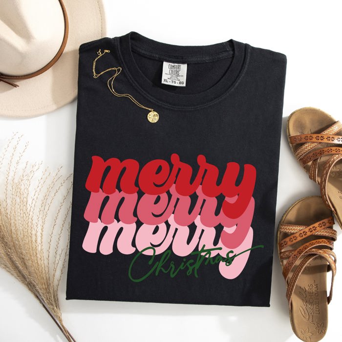 Merry Christmas Retro Classic Red Santa Winter Xmas Holiday Seasonal Comfort Colors Tee