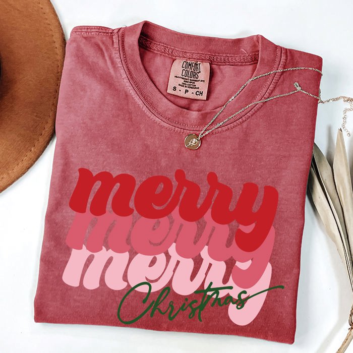 Merry Christmas Retro Classic Red Santa Winter Xmas Holiday Seasonal Comfort Colors Tee