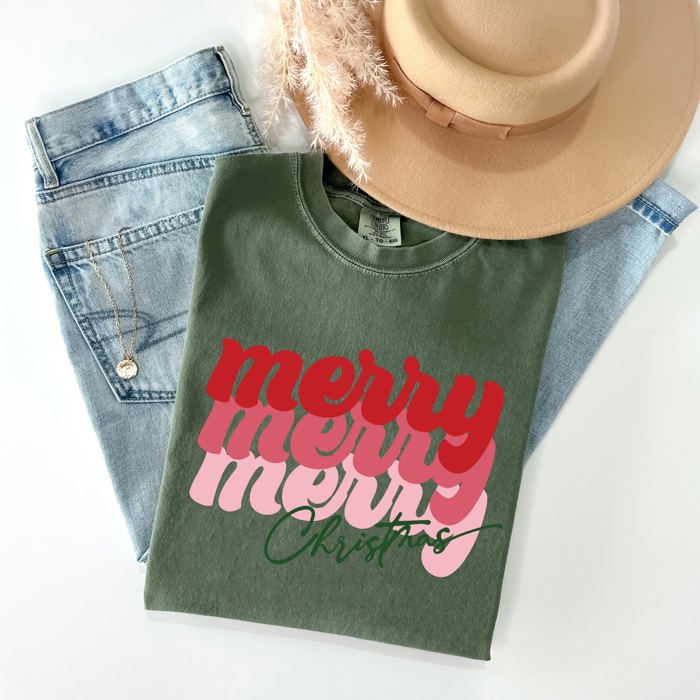 Merry Christmas Retro Classic Red Santa Winter Xmas Holiday Seasonal Comfort Colors Tee