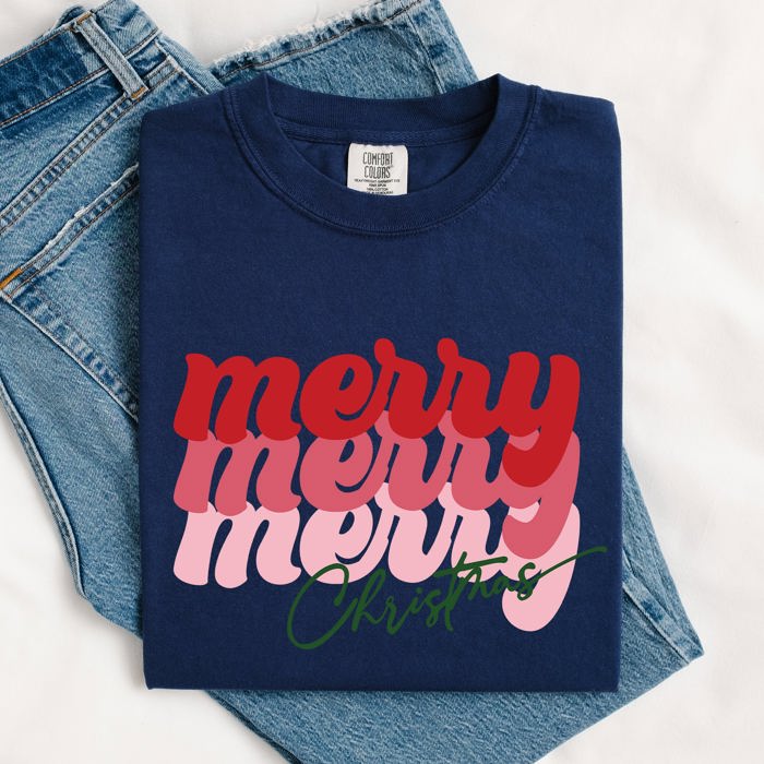 Merry Christmas Retro Classic Red Santa Winter Xmas Holiday Seasonal Comfort Colors Tee