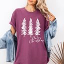 XXL Berry Red Merry Christmas Sketched Pine Trees Minimalist Winter Snow Scene Comfort Colors Tee