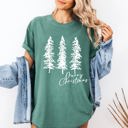 Medium Light Green Merry Christmas Sketched Pine Trees Minimalist Winter Snow Scene Comfort Colors Tee