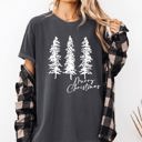 Medium Pepper Dark Gray Merry Christmas Sketched Pine Trees Minimalist Winter Snow Scene Comfort Colors Tee