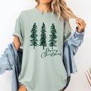 XL Bay Light Sage Merry Christmas Sketched Pine Trees Minimalist Winter Snow Scene Comfort Colors Tee