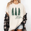 Medium Ivory Cream Merry Christmas Sketched Pine Trees Minimalist Winter Snow Scene Comfort Colors Tee