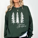  Merry Christmas Sketched Pine Trees Minimalist Winter Snow Xmas Cozy Cotton Blend Sweatshirt