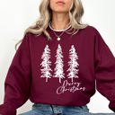  Merry Christmas Sketched Pine Trees Minimalist Winter Snow Xmas Cozy Cotton Blend Sweatshirt
