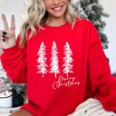  Merry Christmas Sketched Pine Trees Minimalist Winter Snow Xmas Cozy Cotton Blend Sweatshirt