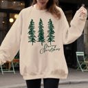 Medium Sand Merry Christmas Sketched Pine Trees Minimalist Winter Snow Xmas Cozy Cotton Blend Sweatshirt