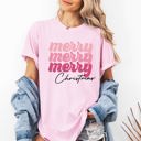 Large Blossom Light Pink Merry Merry Merry Christmas Retro Santa Winter Xmas Holiday Edition Comfort Colors Tee