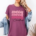Medium Berry Red Merry Merry Merry Christmas Retro Santa Winter Xmas Holiday Edition Comfort Colors Tee
