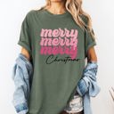 Medium Moss Dark Green Merry Merry Merry Christmas Retro Santa Winter Xmas Holiday Edition Comfort Colors Tee