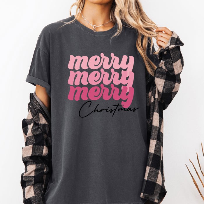 Merry Merry Merry Christmas Retro Santa Winter Xmas Holiday Edition Comfort Colors Tee