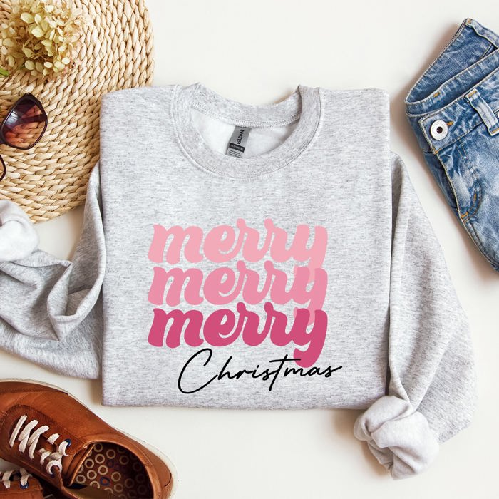 Merry Merry Merry Christmas Retro Santa Winter Xmas Nostalgic Holiday Cheer Vintage Style Festive Graphic Sweatshirt