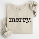 Medium Sand Merry Classic Minimalist Christmas Winter Snow Santa Xmas Seasonal Edition Sweatshirt