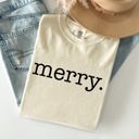 Large Ivory Cream Merry, Classic Minimalist, Christmas, Winter, Snow, Santa, Xmas Comfort Colors Tee