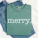 Large Light Green Merry, Classic Minimalist, Christmas, Winter, Snow, Santa, Xmas Comfort Colors Tee