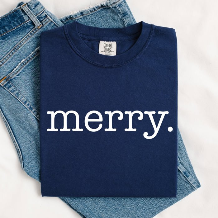 Merry, Classic Minimalist, Christmas, Winter, Snow, Santa, Xmas Comfort Colors Tee