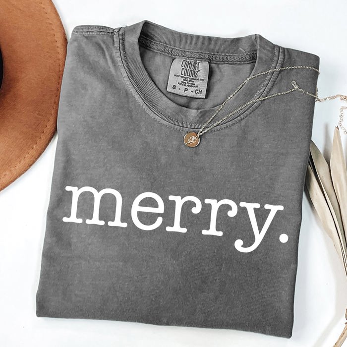 Merry, Classic Minimalist, Christmas, Winter, Snow, Santa, Xmas Comfort Colors Tee