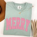 XL Bay Light Sage Merry Varsity Collegiate Christmas Santa Winter Xmas Vintage Style Heritage Collection Comfort Colors Tee
