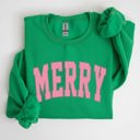  Merry Varsity Collegiate Christmas Santa Winter Xmas Holiday Seasonal Graphic Sweatshirt