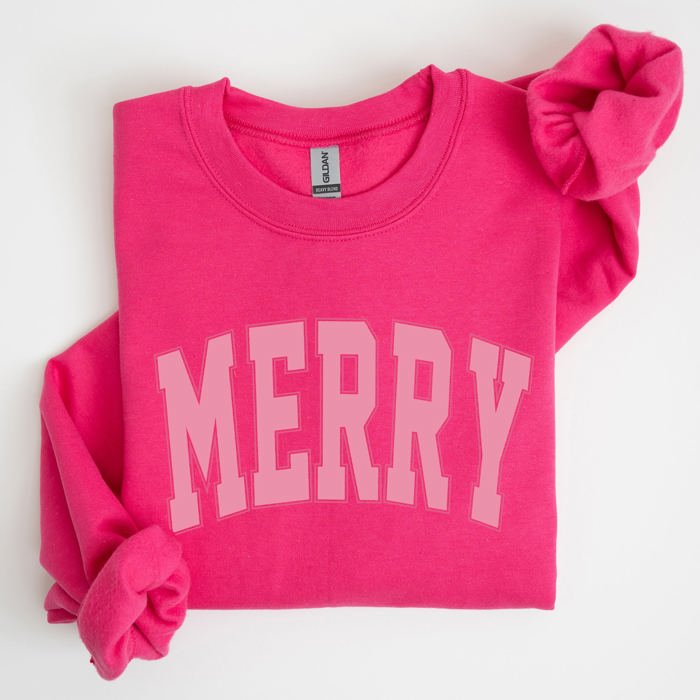 Merry Varsity Collegiate Christmas Santa Winter Xmas Holiday Seasonal Graphic Sweatshirt