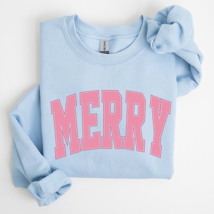 Merry Varsity Collegiate Christmas Santa Winter Xmas Holiday Seasonal Graphic Sweatshirt