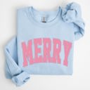 XL Light Blue Merry Varsity Collegiate Christmas Santa Winter Xmas Holiday Seasonal Graphic Sweatshirt