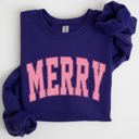 XXXL Purple Merry Varsity Collegiate Christmas Santa Winter Xmas Holiday Seasonal Graphic Sweatshirt