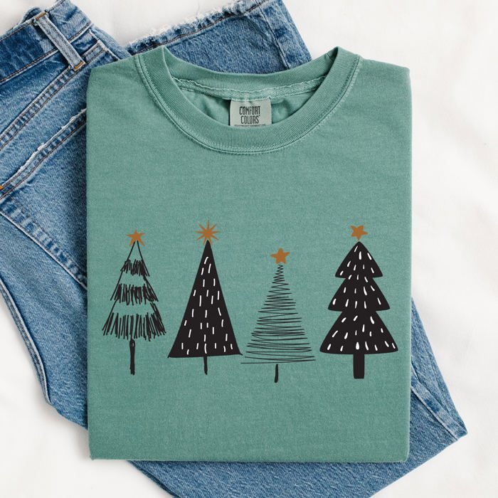 Minimalist Christmas Trees Winter Snow Santa Holiday Scene Nordic Winter Nights Cozy Atmosphere Comfort Colors Tee