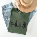XL Moss Dark Green Minimalist Christmas Trees Winter Snow Santa Holiday Scene Nordic Winter Nights Cozy Atmosphere Comfort Colors Tee