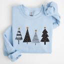 XXXL Light Blue Minimalist Christmas Trees, Winter, Snow, Santa Scene Illustration For The Holidays Sweatshirt