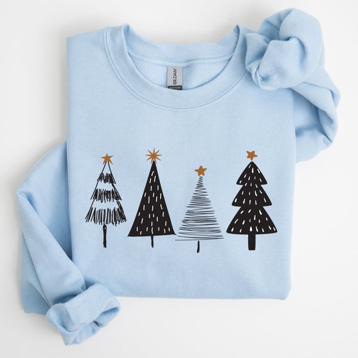 Minimalist Christmas Trees, Winter, Snow, Santa Scene Illustration For The Holidays Sweatshirt