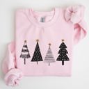 XL Light Pink Minimalist Christmas Trees, Winter, Snow, Santa Scene Illustration For The Holidays Sweatshirt