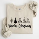 Large Sand Minimalist Merry Christmas Trees Classic Retro Winter Santa Xmas Cozy Holiday Sweatshirt