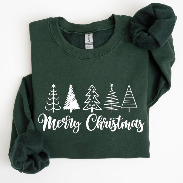 Minimalist Merry Christmas Trees Classic Retro Winter Santa Xmas Cozy Holiday Sweatshirt