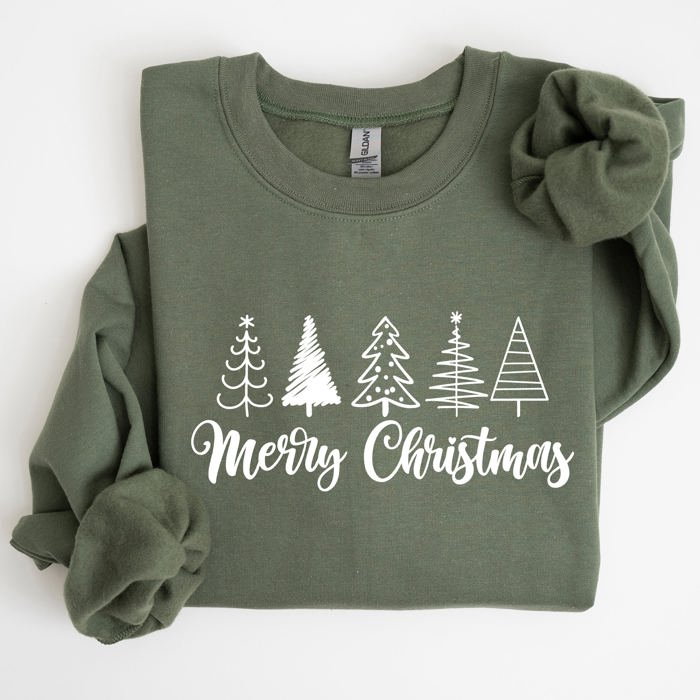 Minimalist Merry Christmas Trees Classic Retro Winter Santa Xmas Cozy Holiday Sweatshirt