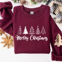 Small Maroon Minimalist Merry Christmas Trees Classic Retro Winter Santa Xmas Cozy Holiday Sweatshirt