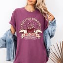 Medium Berry Red North Pole Book Club Reading Christmas Santa Reindeer Winter Xmas Comfort Colors Tee