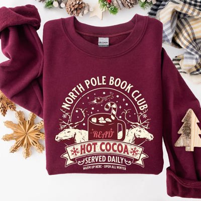 North Pole Book Club Reading Christmas Santa Reindeer Winter Xmas Holiday Sweatshirt