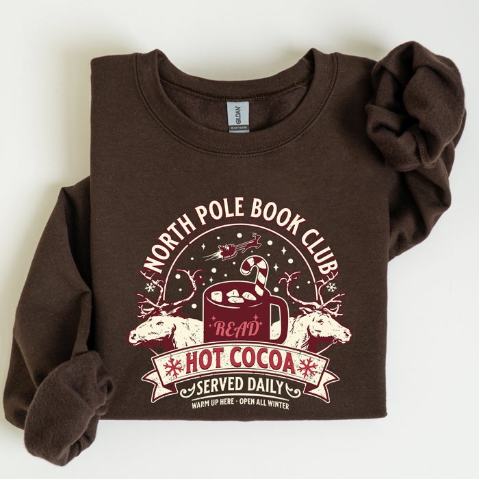 North Pole Book Club Reading Christmas Santa Reindeer Winter Xmas Holiday Sweatshirt