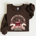 Large Dark Chocolate Brown North Pole Book Club Reading Christmas Santa Reindeer Winter Xmas Holiday Sweatshirt