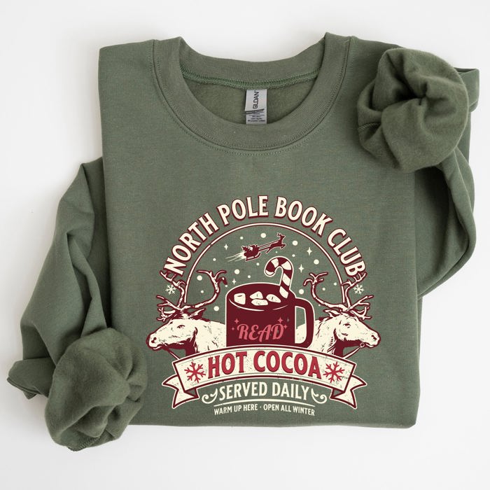 North Pole Book Club Reading Christmas Santa Reindeer Winter Xmas Holiday Sweatshirt
