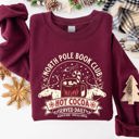 Large Maroon North Pole Book Club Reading Christmas Santa Reindeer Winter Xmas Holiday Sweatshirt