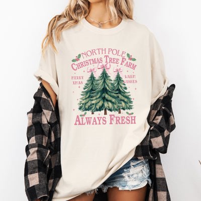 North Pole Christmas Tree Farm Winter Santa Snow Xmas Holiday Edition Comfort Colors Tee