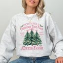 XL Ash Light Gray North Pole Christmas Tree Farm Winter Santa Snow Xmas Scene Artwork Cozy Holiday Landscape Sweatshirt