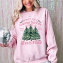 Medium Light Pink North Pole Christmas Tree Farm Winter Santa Snow Xmas Scene Artwork Cozy Holiday Landscape Sweatshirt