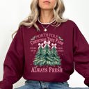 XXL Maroon North Pole Christmas Tree Farm Winter Santa Snow Xmas Scene Artwork Cozy Holiday Landscape Sweatshirt